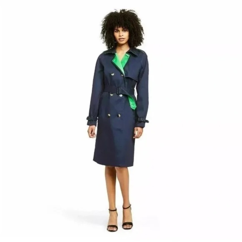 SALE 3.1 Phillip Lim for Target Navy Trench Coat XL Green Lining Belted Des Coll - Picture 4 of 7